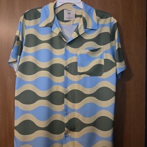 Blackbough Retro Wave Shirt - Blue, Cream, Olive